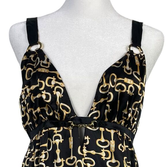 Vintage‎ Y2K 90's Bebe Silk Gold Horsebit Print Babydoll Top Small Camisole - Picture 5 of 13